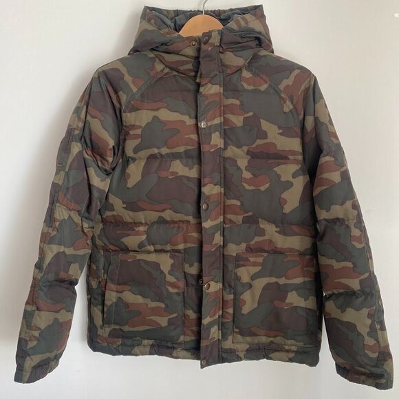 J Crew Crewcuts Down Feather Puffer Jacket Camo Hooded Parka Size 14 - Picture 1 of 12